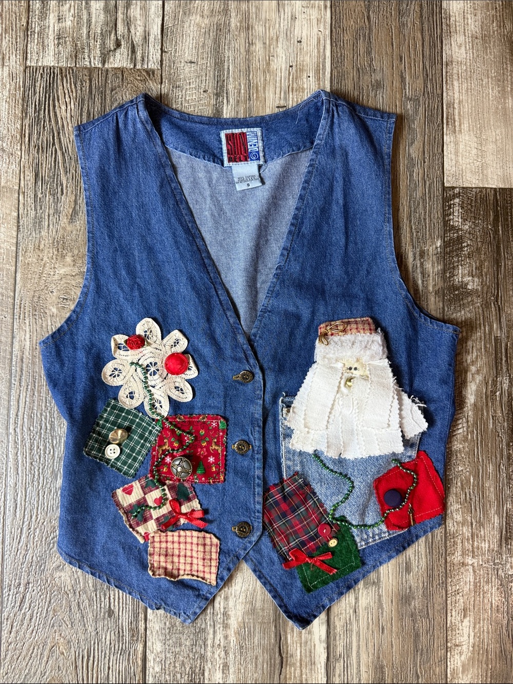 🌟Vtg Sunbelt 🌟Patchwork Christmas Denim Vest Cottagecore USA Made